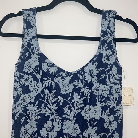 FREE people printed clean lines blue floral print sleeveless bodysuit size M/L - Picture 4 of 15